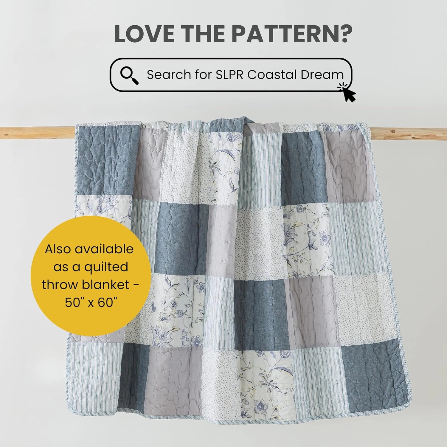 SLPR Coastal Dream Cotton Pieced Quilt Set - Twin Size with 1 Sham, Soft Purple & Blue Patchwork Quilted Bedspread, Farmhouse Country Style Bedding for All Seasons