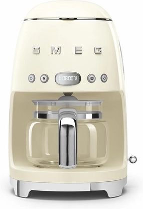Smeg 50's Retro Style Aesthetic Drip Coffee Machine with 10 Cup Glass Carafe, Auto Start Feature, Keep Warm Plate, and Two Coffee Strength Settings (Cream)