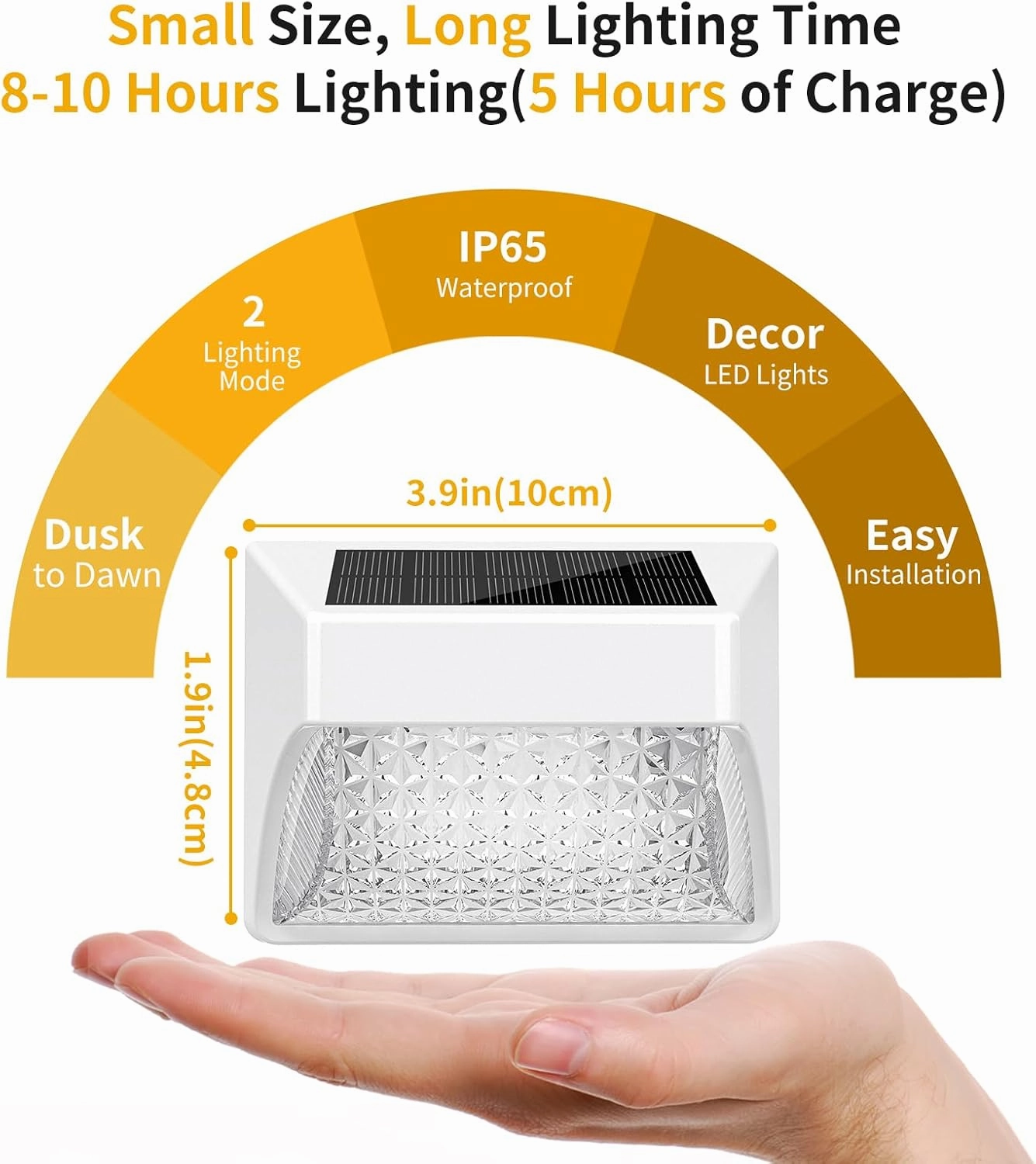 Solar Fence Deck Lights Outdoor 8 Pack Waterproof Dusk to Dawn Warm White/Cool White, Solar Powered LED Lights Decor for Outside Stair Step Yard Patio (White)