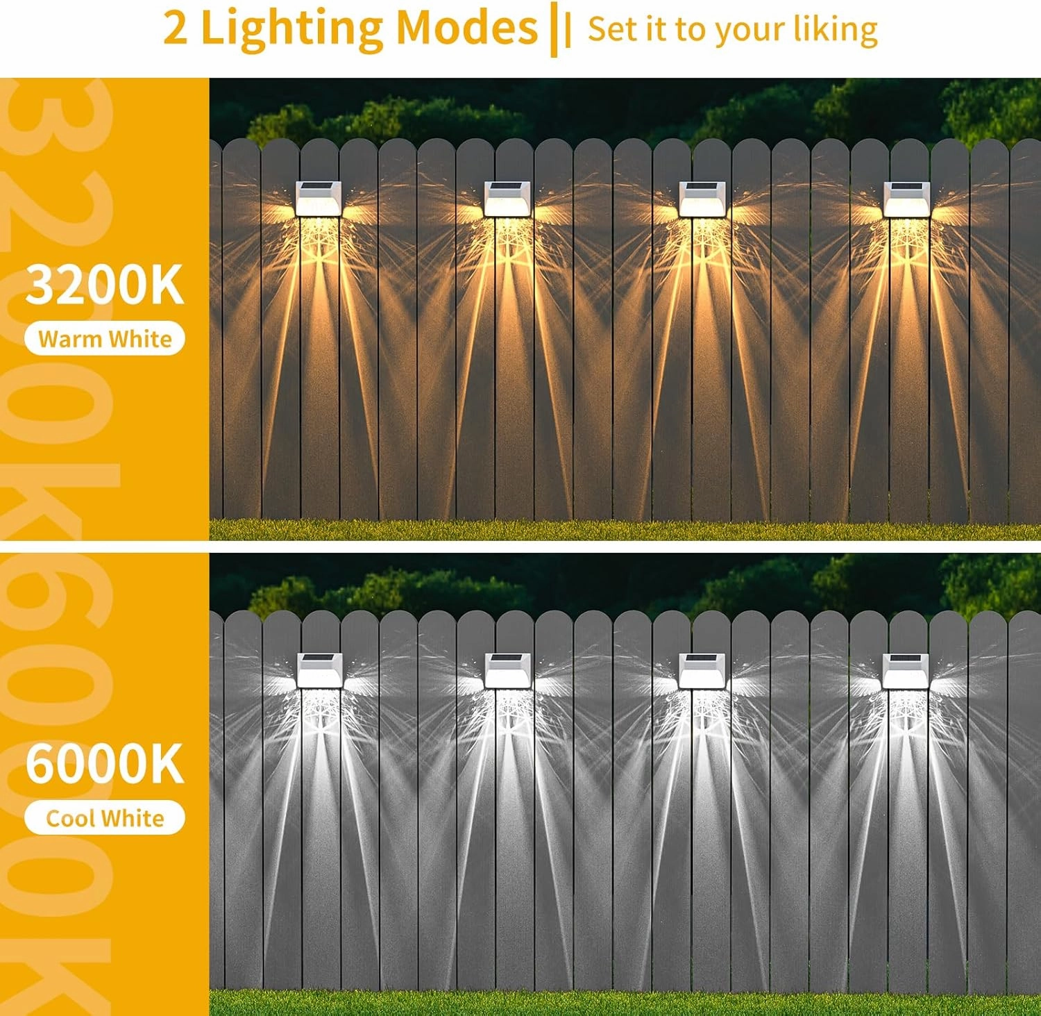 Solar Fence Deck Lights Outdoor 8 Pack Waterproof Dusk to Dawn Warm White/Cool White, Solar Powered LED Lights Decor for Outside Stair Step Yard Patio (White)