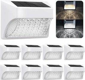 Solar Fence Deck Lights Outdoor 8 Pack Waterproof Dusk to Dawn Warm White/Cool White, Solar Powered LED Lights Decor for Outside Stair Step Yard Patio (White)