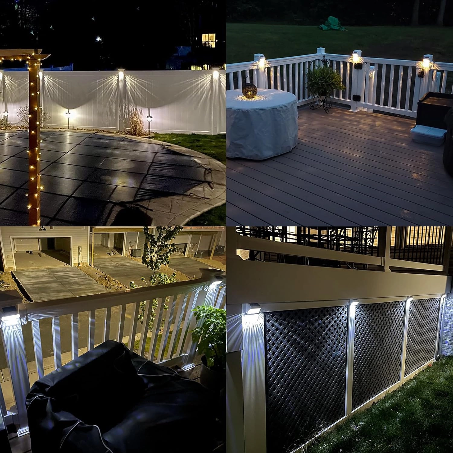 Solar Fence Deck Lights Outdoor 8 Pack Waterproof Dusk to Dawn Warm White/Cool White, Solar Powered LED Lights Decor for Outside Stair Step Yard Patio (White)