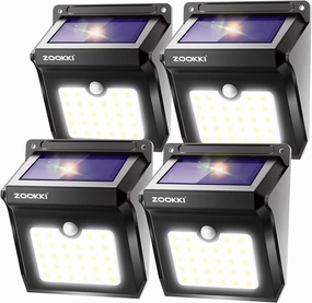 Solar Outdoor Lights -120° Illumination Solar Motion Sensor Lights Outdoor - IP65 Waterproof Wireless Security Outdoor Solar Powered Lights for Garden Fence Patio Deck（28LED 4-Pack）