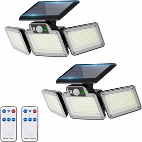 Solar Outside Lights with Remote Control, 270° Wide Beam Angle Cool White Outdoor Security Light, Solar Powered Motion Sensor Lights Outdoor Waterproof for Porch Patio Yard Garage, 2 Pack