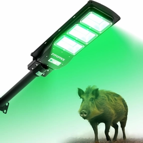 Solar-Powered Hog Hunting Light - 18000 Lumens Green Motion-Activated Light with Remote & 20" Pole for Coyote, Varmint, Deer (Rechargeable, Night Hunting)