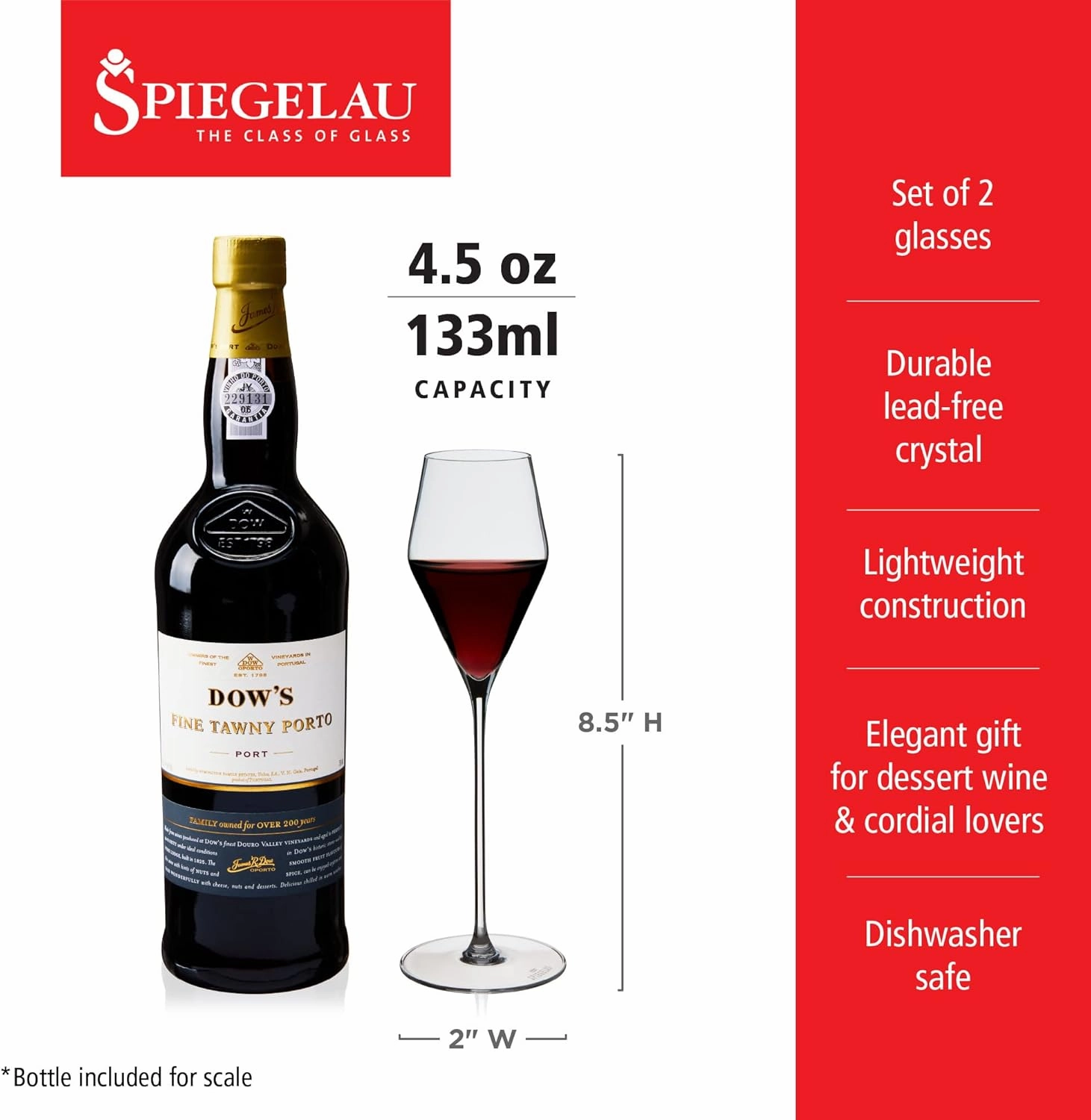 Spiegelau Definition Cordial Glasses - European-Made Stemmed Crystal, Dishwasher Safe Dessert Wine Glasses - 4.5oz Set of 2