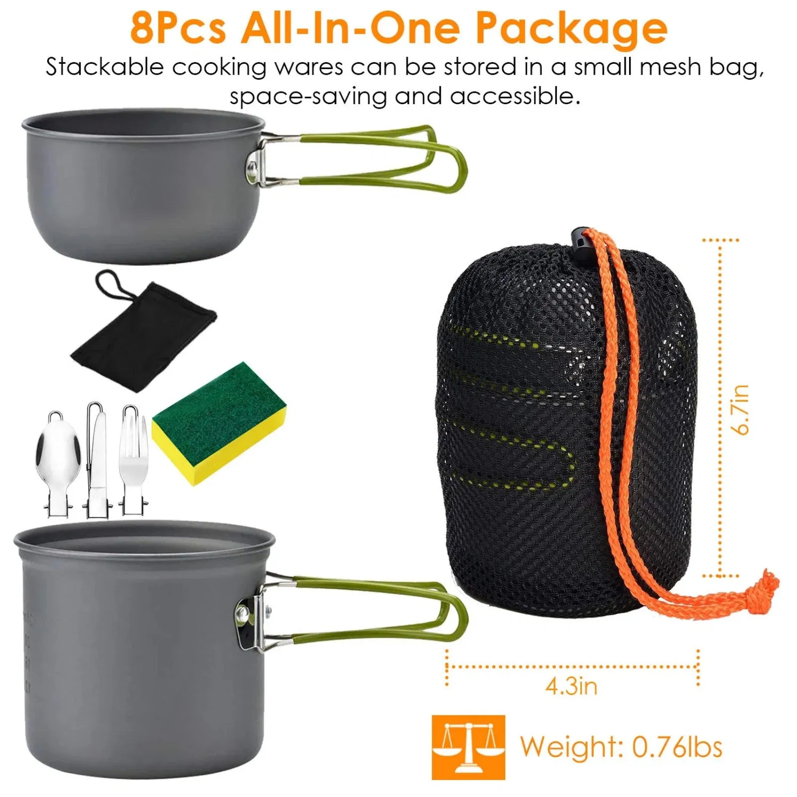 Spoon Fork Set Knife, and Fully integrated Camping Interactive Aluminum LunaLulinlk Pot Piece Cookware 8 Folding