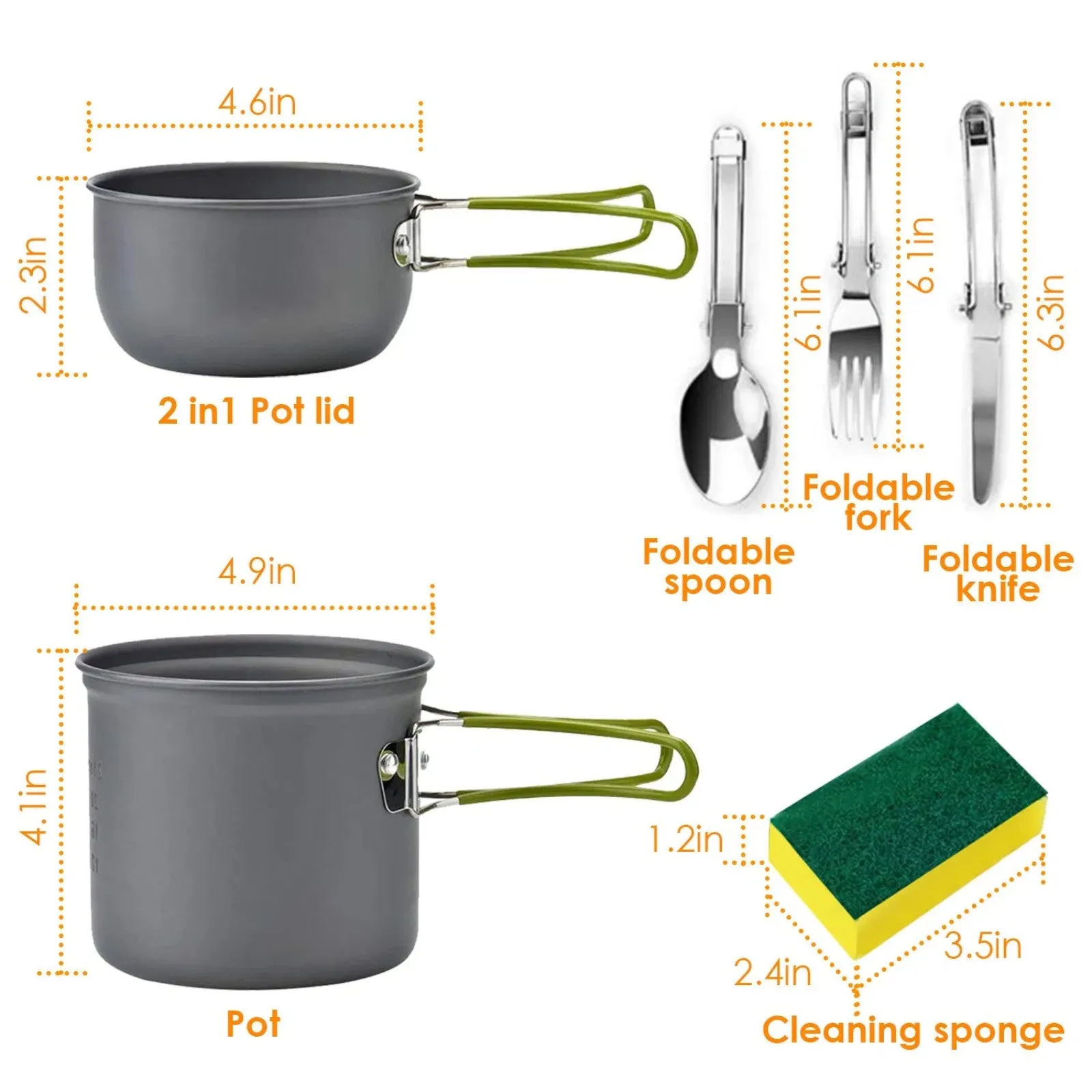 Spoon Fork Set Knife, and Fully integrated Camping Interactive Aluminum LunaLulinlk Pot Piece Cookware 8 Folding