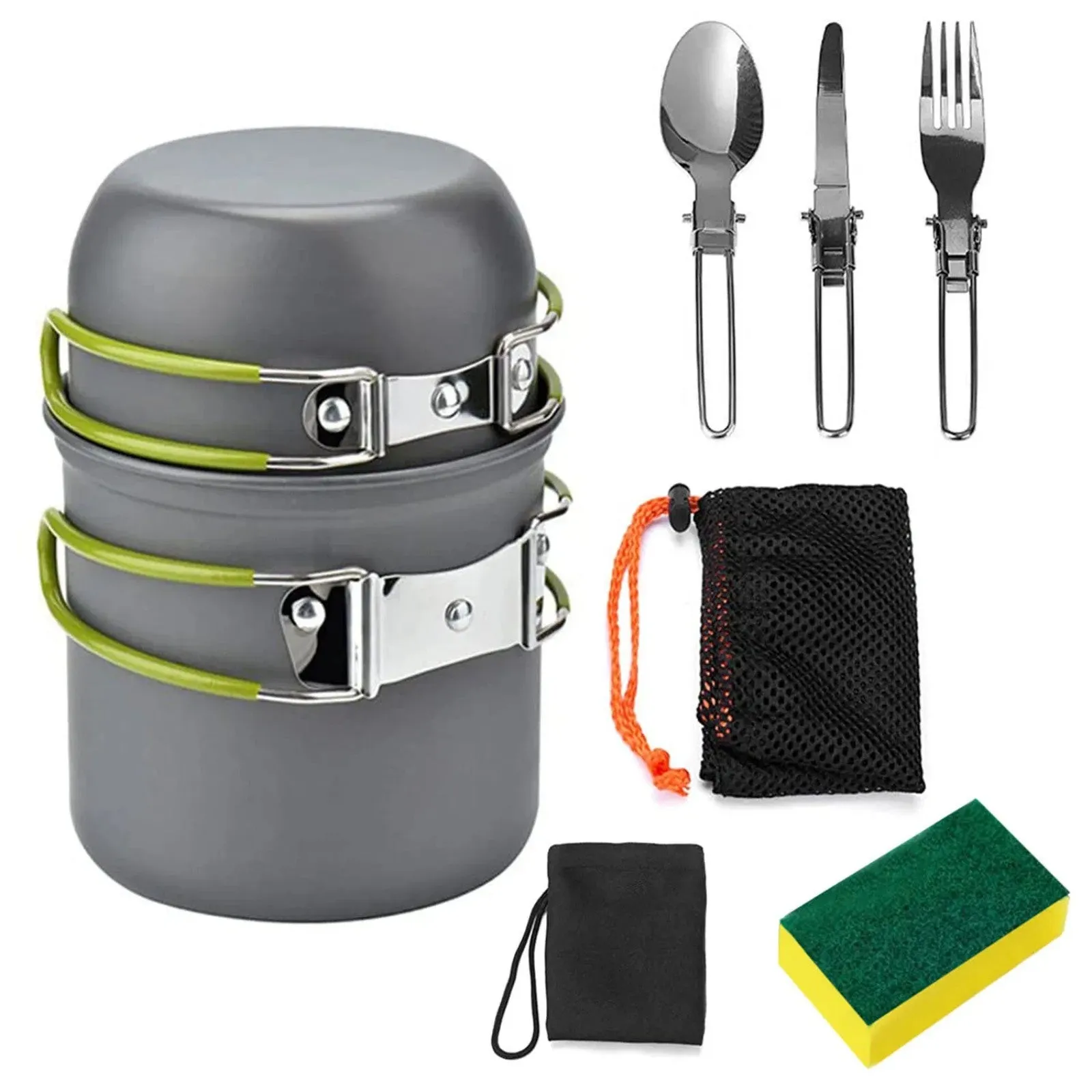 Spoon Fork Set Knife, and Fully integrated Camping Interactive Aluminum LunaLulinlk Pot Piece Cookware 8 Folding