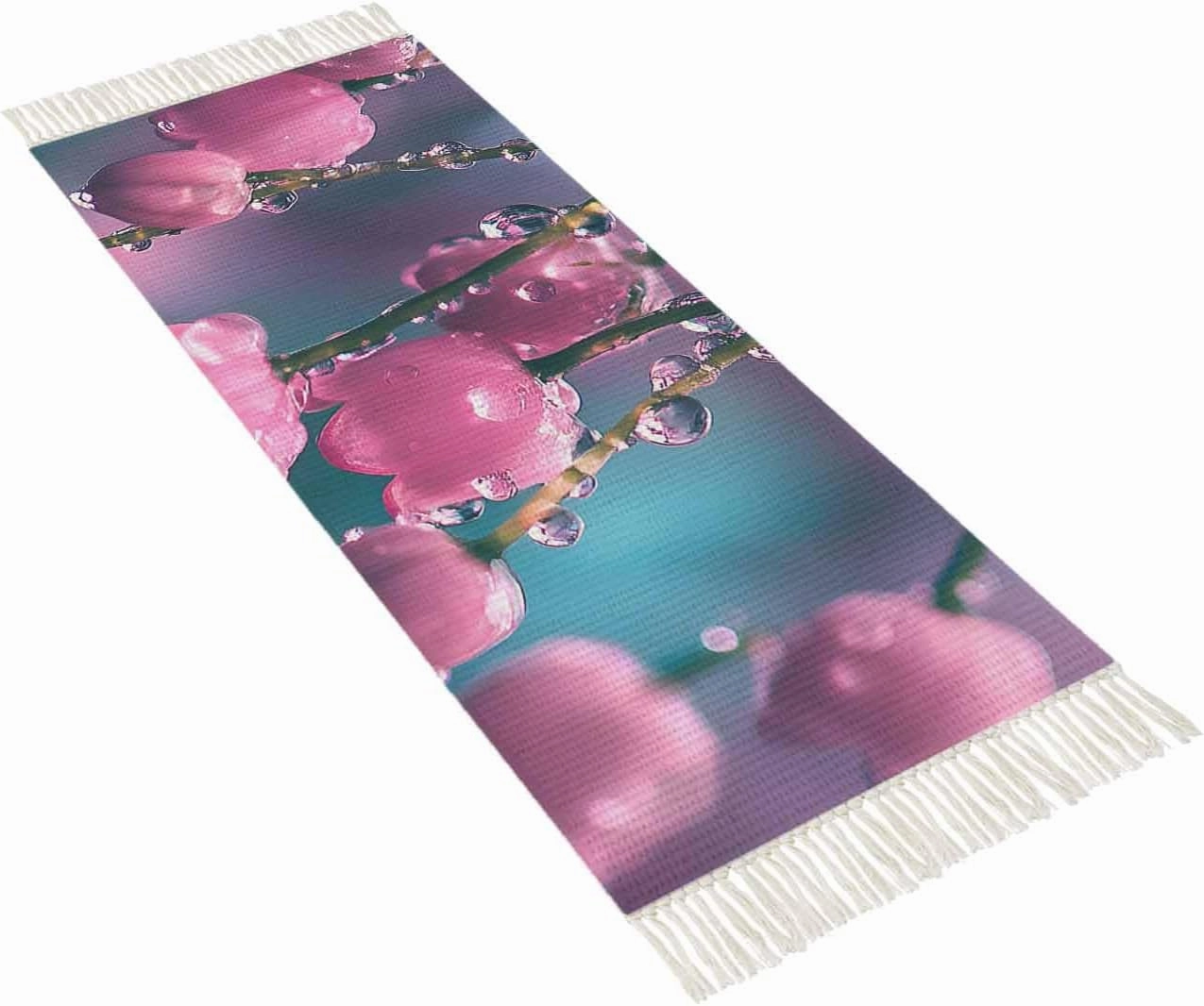 Spring Flowers Kitchen Runner Rug 2x6 Bedside Rug with Tassel Cotton Woven Throw Rugs Washable Hallway Runner Rug Lily of The Valley Summer Floral Floor Carpet for Bedroom Bathroom Living Room