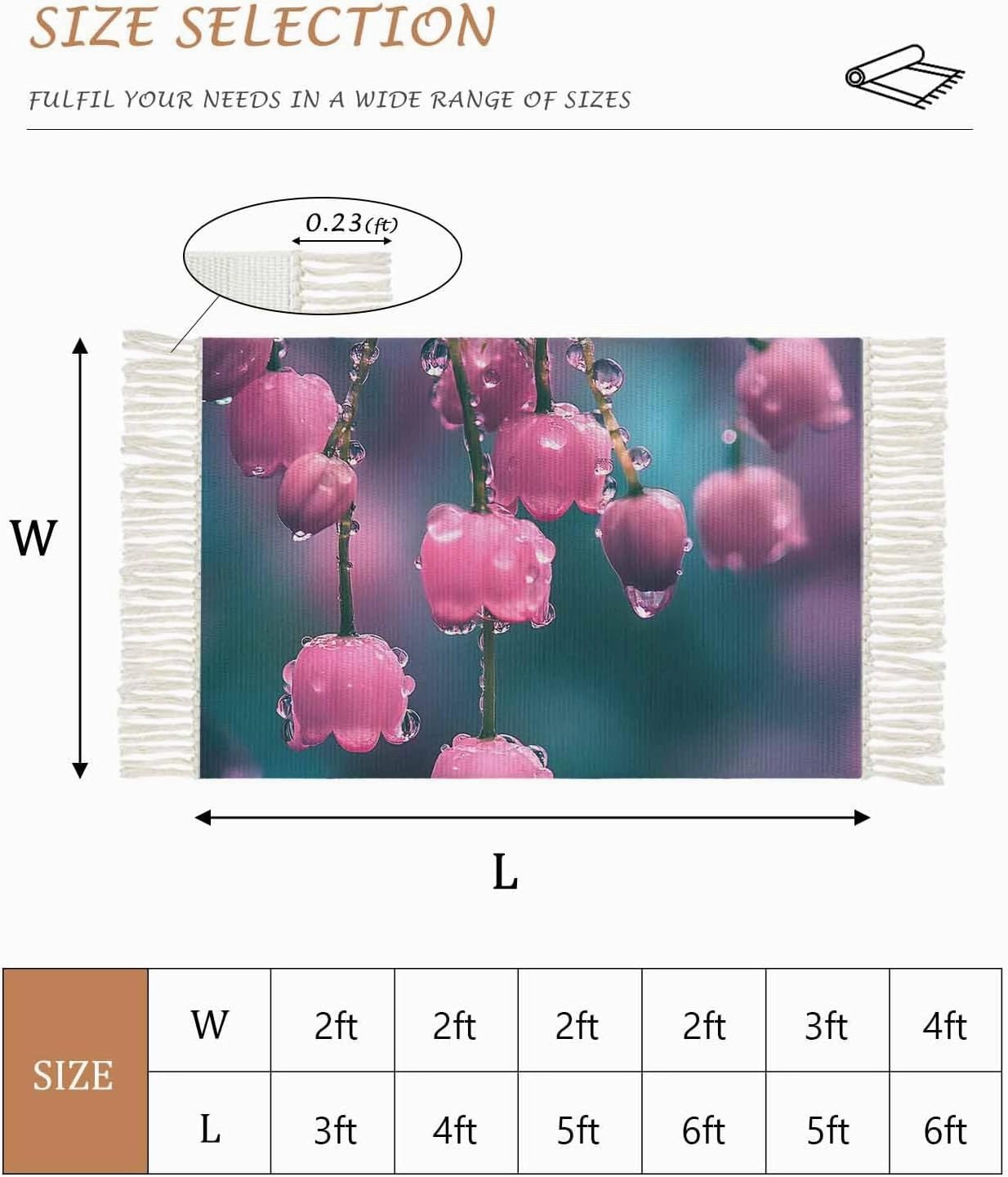 Spring Flowers Kitchen Runner Rug 2x6 Bedside Rug with Tassel Cotton Woven Throw Rugs Washable Hallway Runner Rug Lily of The Valley Summer Floral Floor Carpet for Bedroom Bathroom Living Room