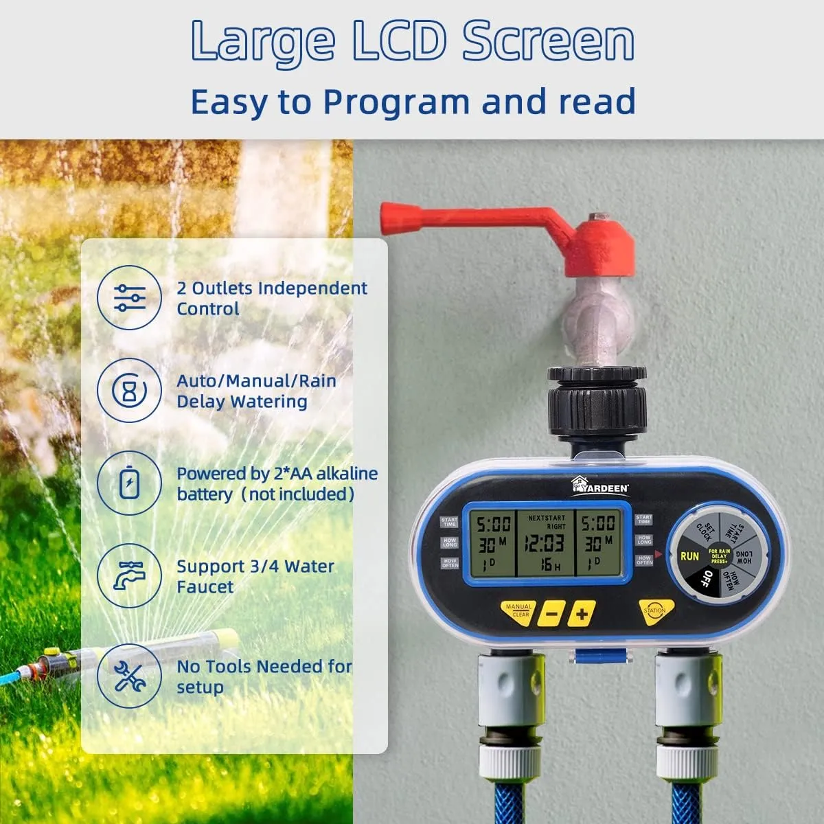 Sprinkler Timer,Outdoor Water Timer for Garden Hose, Programmable with Rain Dela Garden Electronic Irrigation Controller System Color Blue