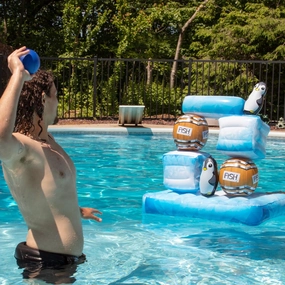 Stack 'n Splash Penguins Floating Target Pool Game - Build It, Hit It, Knock It Down! -10-Pc Set Includes 2 Balls -Stacks Over 2 Feet High! Outdoor Swimming Party Fun w/Kids Family Adults, Summer Gift