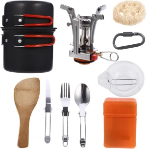 Stainless Steel Picnic Cookware Set 1-2 Person Portable Camping Cooking Pot Bowl Outdoor Tableware for Hiking Outdoor Activities