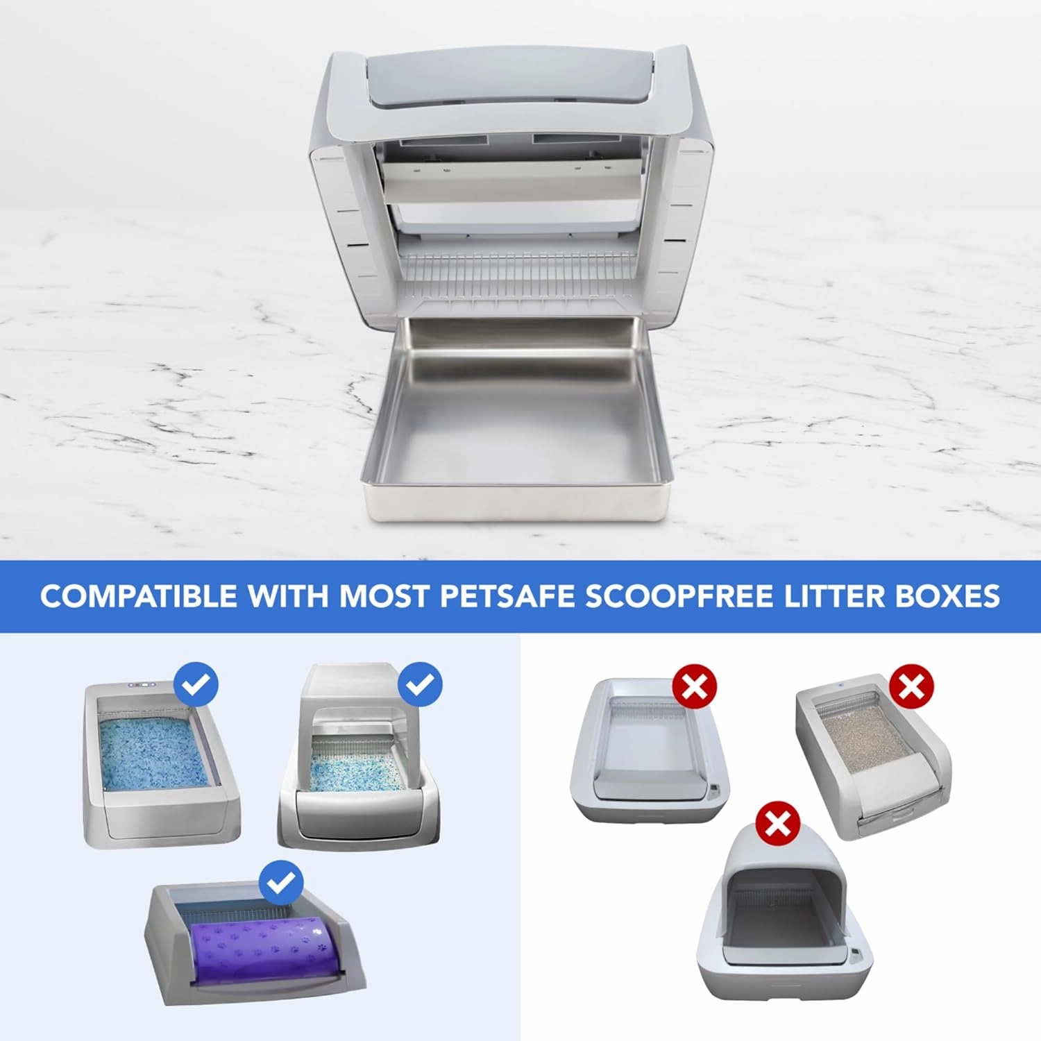 Stainless Steel Reusable Litter Tray Compatible with Petsafe Scoop-Free Self-Cleaning Cat Litter Boxes - Never Absorbs Odor, Stains, or Rusts (Stainless Steel Litter Tray)