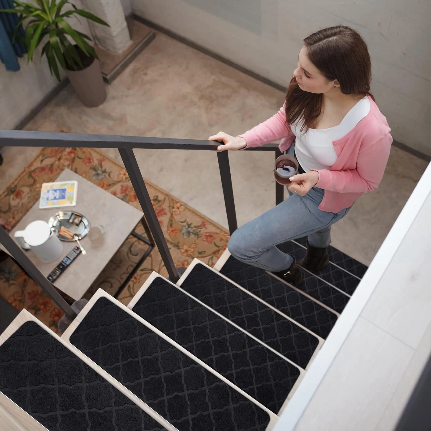 Stair Treads for Wooden Steps 15pcs - 8x30in Carpet Stairs Runner Indoor Non-Slip Stair Mats for Kids Elders and Pets