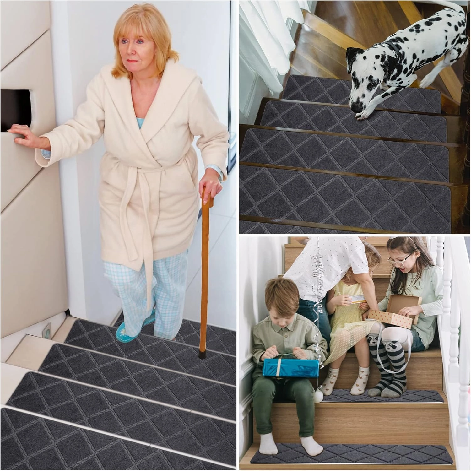 Stair Treads for Wooden Steps 15pcs - 8x30in Carpet Stairs Runner Indoor Non-Slip Stair Mats for Kids Elders and Pets