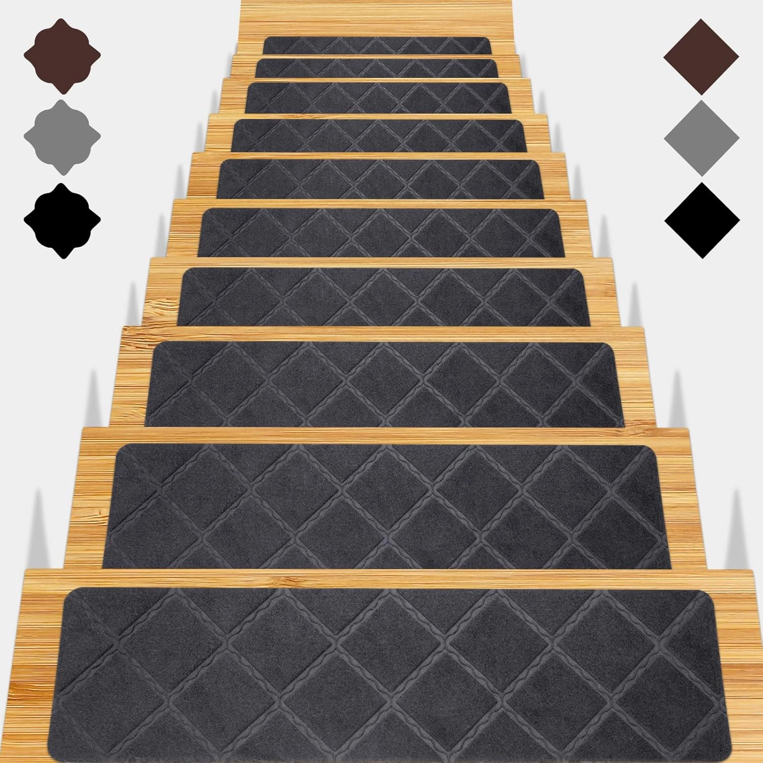 Stair Treads for Wooden Steps 15pcs - 8x30in Carpet Stairs Runner Indoor Non-Slip Stair Mats for Kids Elders and Pets