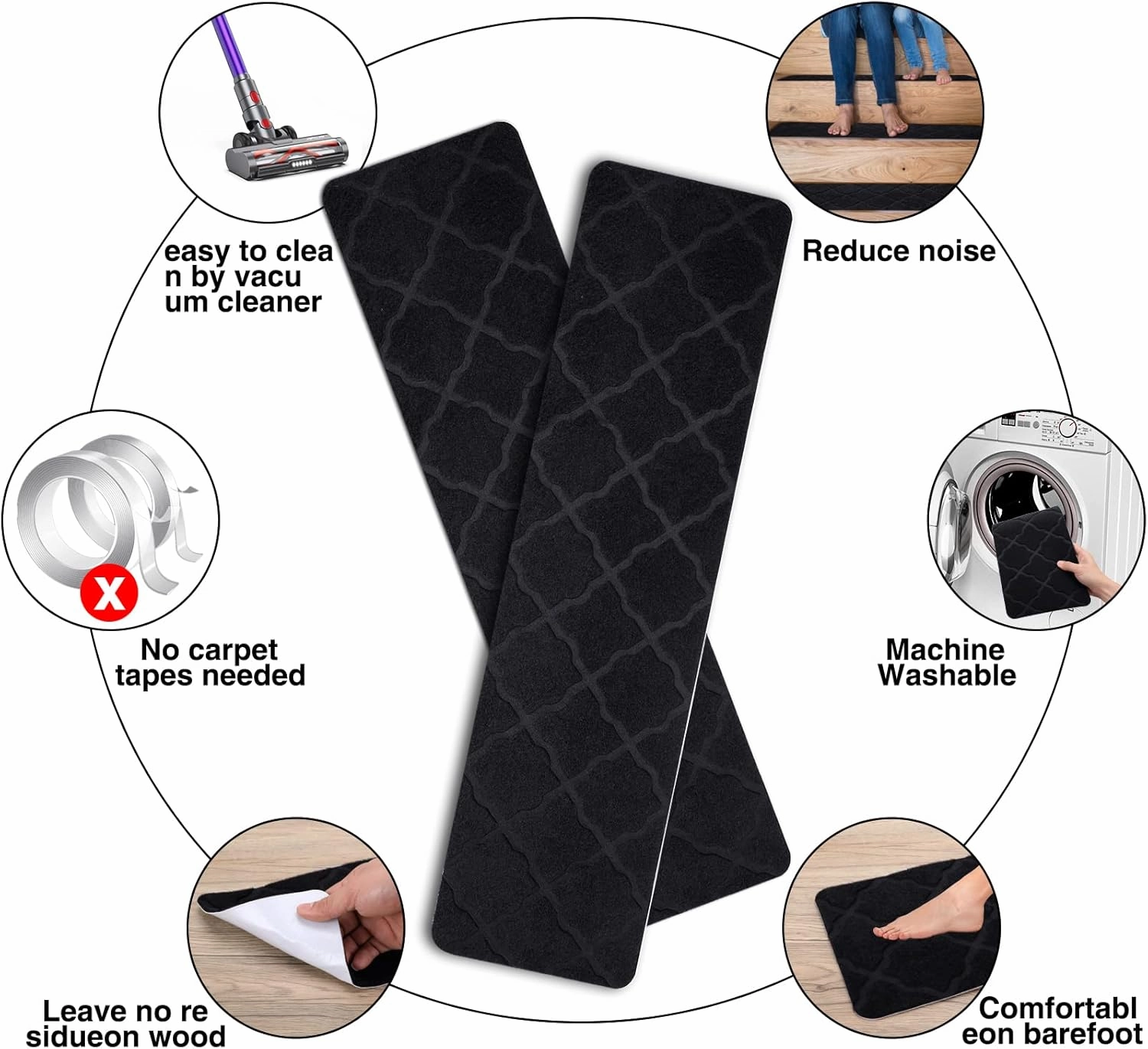 Stair Treads for Wooden Steps 15pcs - 8x30in Carpet Stairs Runner Indoor Non-Slip Stair Mats for Kids Elders and Pets