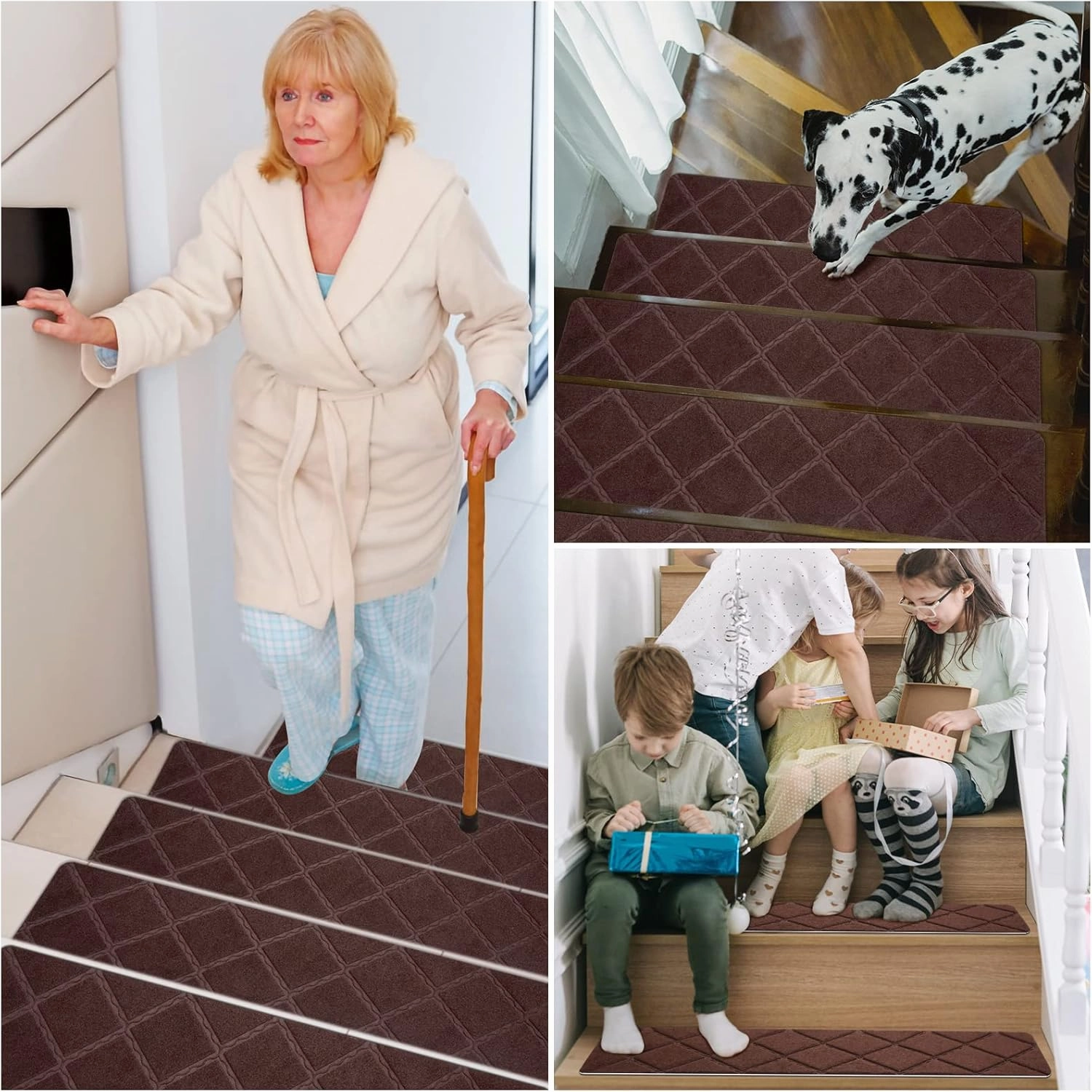 Stair Treads for Wooden Steps - 15pcs, 8x30in Carpet Stairs Runner Indoor Non-Slip Mats for Kids, Elders and Pets