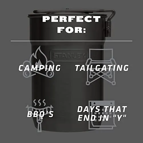 Stanley Adventure Camp Cook Set - 24oz Kettle with 2 Ceramic Cups - Stainless Steel Camping Cookware with Vented Lids & Foldable   Locking Handle - Lightweight Cook Pot for Backpacking/Hiking/Camping