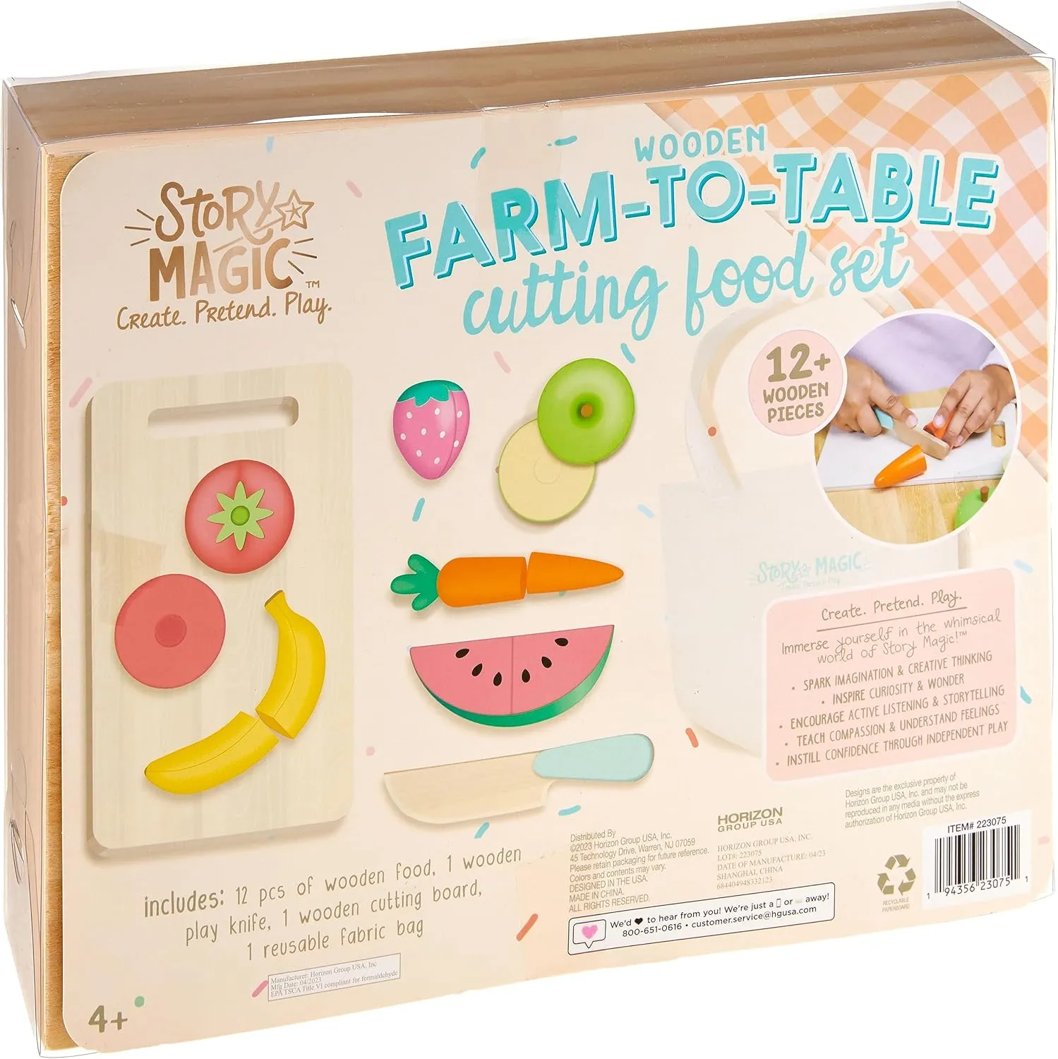Story Magic Wooden Farm-to-Table Cutting Set, Wooden Play Food Toy, Kids Wood Cutting Fruits & Veggies, Toddler Cooking Pretend Play Kitchen Set