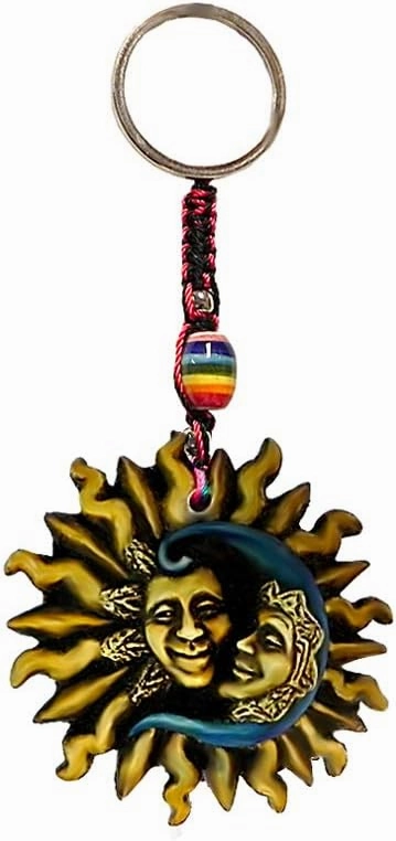 Sun and Moon Celestial 3D Figurine Keychain Multicolored Macramé Metal Ring - Handmade Gifts Boho Car Keys Bag Accessories