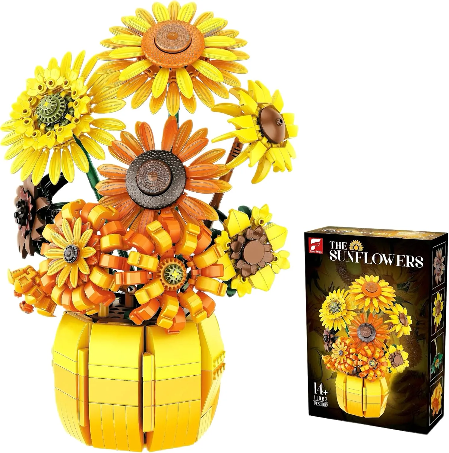 Sunflower Building Blocks Set with Vase1009 PCS DIY Artificial Yellow Flower Bricks Vibrant Botanical Art Decor for Home Office Desk Stress Relief Creative Gift for Mothers Day/Birthday