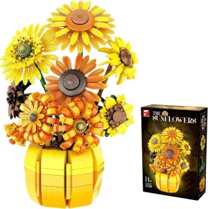Sunflower Building Blocks Set with Vase1009 PCS DIY Artificial Yellow Flower Bricks Vibrant Botanical Art Decor for Home Office Desk Stress Relief Creative Gift for Mothers Day/Birthday