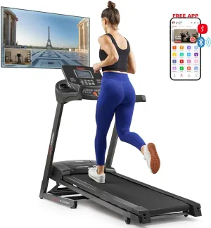 Sunny Health & Fitness Energy Flex Motorized Treadmill with Shock Absorption, Automatic Incline, Easy Foldable Design, Pulse Sensors, Digital Display, Optional Free SunnyFit® App Bluetooth Connection