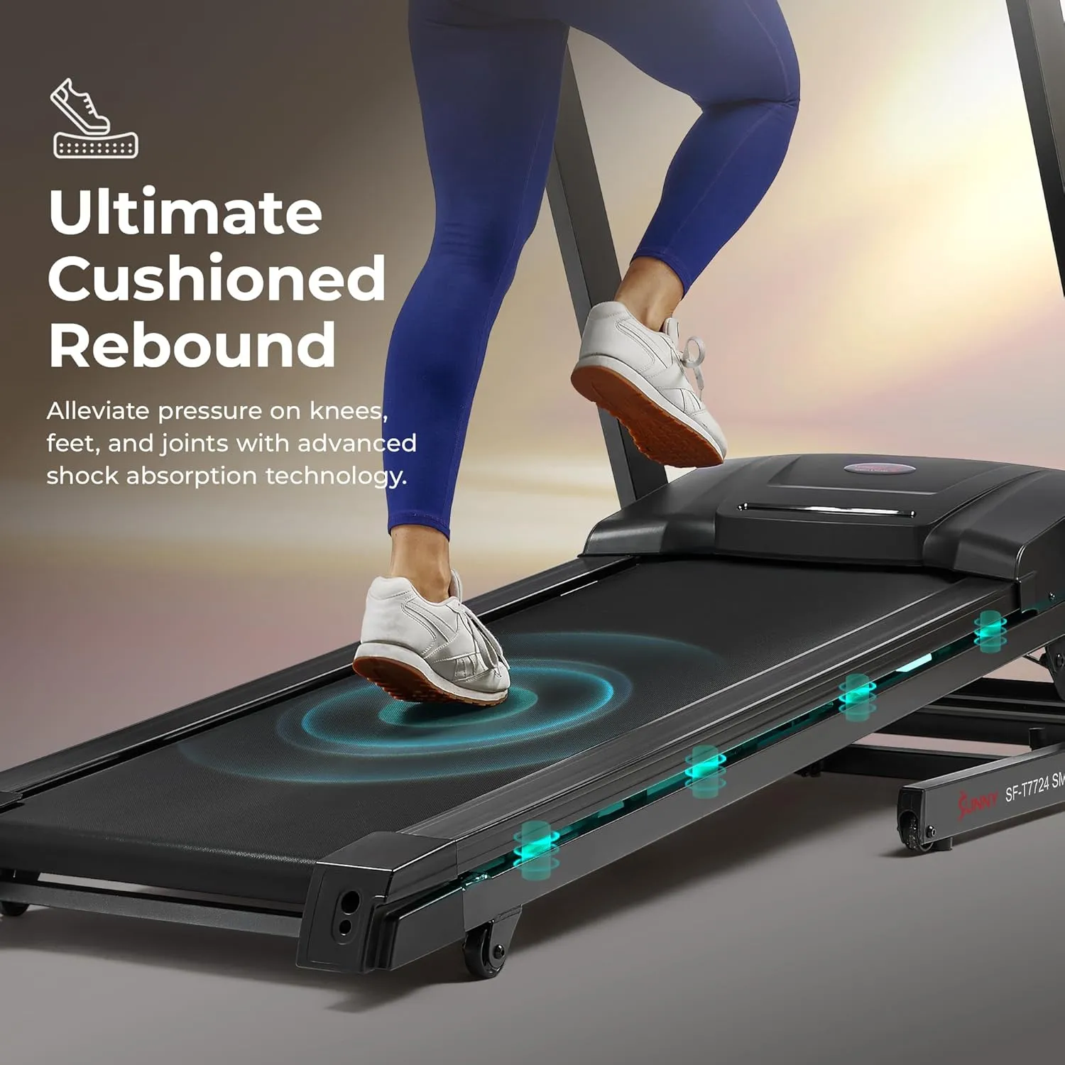 Sunny Health & Fitness Energy Flex Motorized Treadmill with Shock Absorption, Automatic Incline, Easy Foldable Design, Pulse Sensors, Digital Display, Optional Free SunnyFit® App Bluetooth Connection