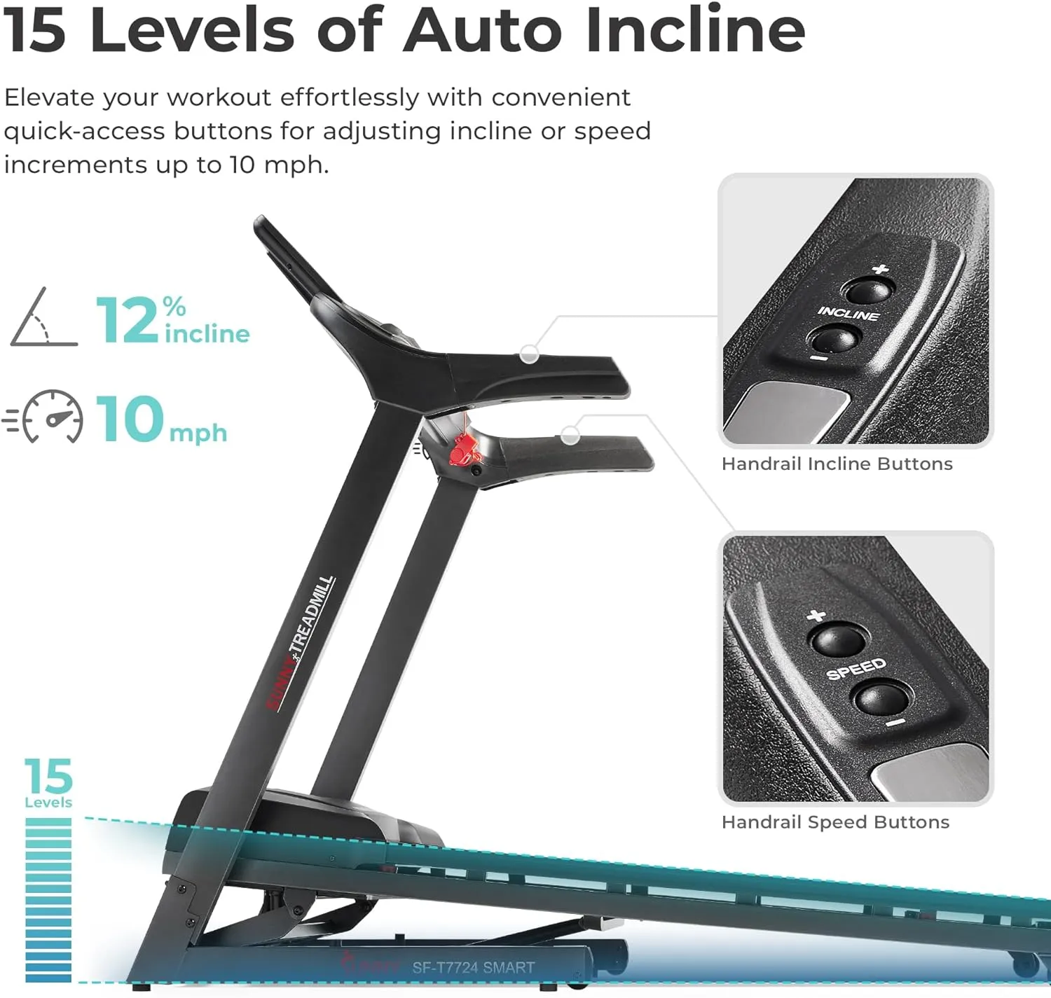 Sunny Health & Fitness Energy Flex Motorized Treadmill with Shock Absorption, Automatic Incline, Easy Foldable Design, Pulse Sensors, Digital Display, Optional Free SunnyFit® App Bluetooth Connection
