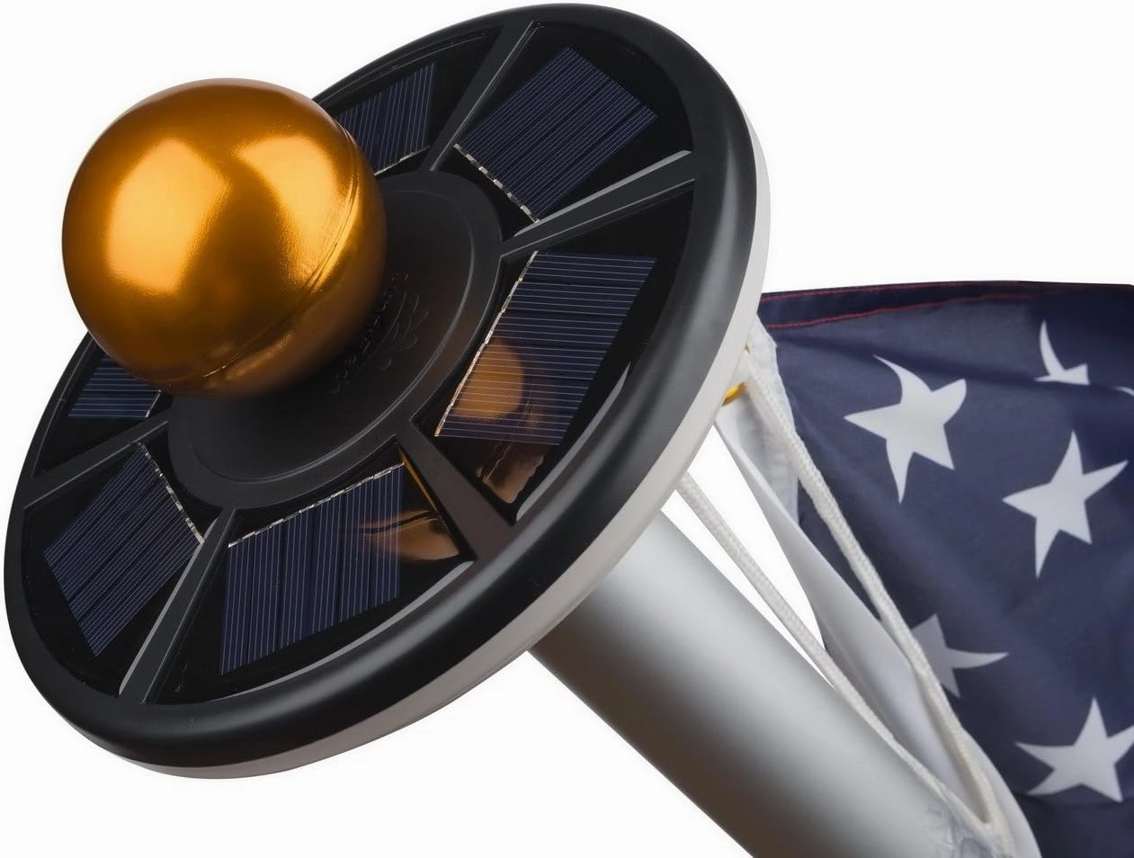 Sunnytech 2nd Generation Solar Flag Pole with 20LED Light, Brightest and Most Powerful, Stable and Long-Lasting, LED Downlight for 15 to 25 Ft In-Ground Flag Poles, Automatic, Black