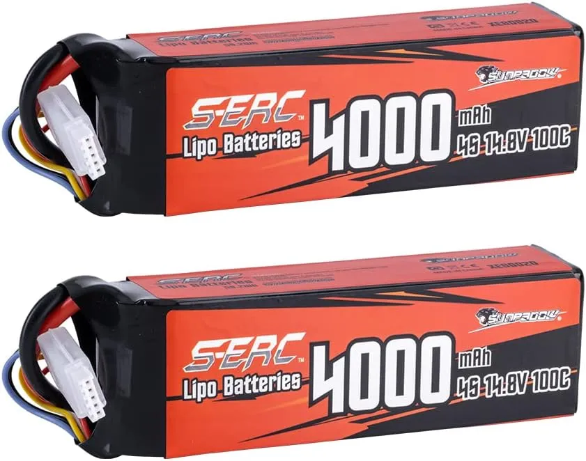 SUNPADOW 4S FPV Lipo Battery 4000mAh 14.8V 100C Soft Pack with XT60 Connector Rechargeable for RC FPV Quadcopter Airplane Helicopter Airplane Drone (2 Count)