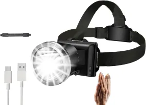 Super Bright Rechargeable Headlamp Led Spotlight Head Lamp, USB C Waterproof Headlight for Forehead with long Battery Life, 90°adjustable Sensor Headlamps Flashlight for Outdoor Hunting,Fishing,Hiking
