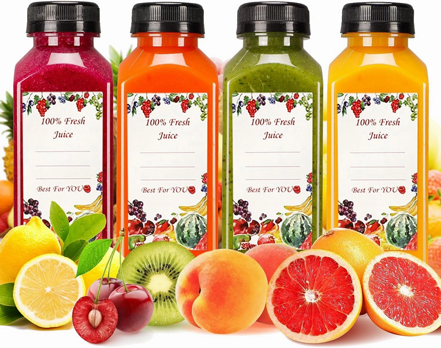 SUPERLELE 20pcs 12oz Plastic Juice Bottles with Caps, Reusable Juicing Bottles, Clear Drink Containers with Lids for Juicing, Smoothie and Other Beverages