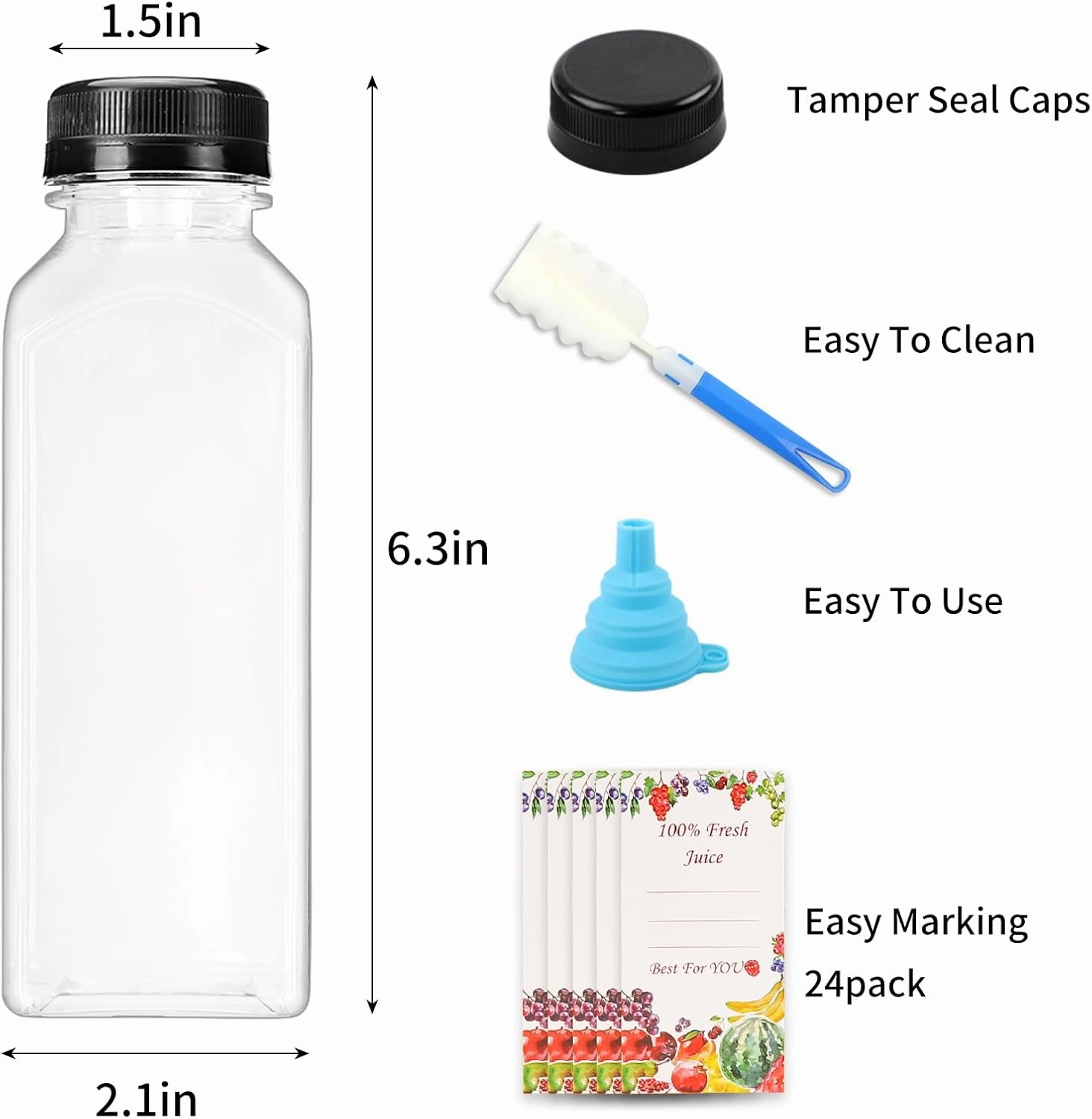 SUPERLELE 20pcs 12oz Plastic Juice Bottles with Caps, Reusable Juicing Bottles, Clear Drink Containers with Lids for Juicing, Smoothie and Other Beverages