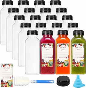 SUPERLELE 20pcs 12oz Plastic Juice Bottles with Caps, Reusable Juicing Bottles, Clear Drink Containers with Lids for Juicing, Smoothie and Other Beverages