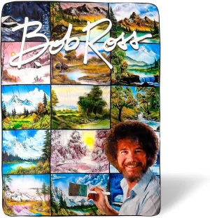 Surreal Entertainment Bob Ross Oversized Fleece Sherpa Throw Blanket | Super Soft Plush Blanket, Cozy Cover for Sofa and Bed, Home Decor Room Essentials | Art Gifts and Collectibles | 54 x 72 Inches