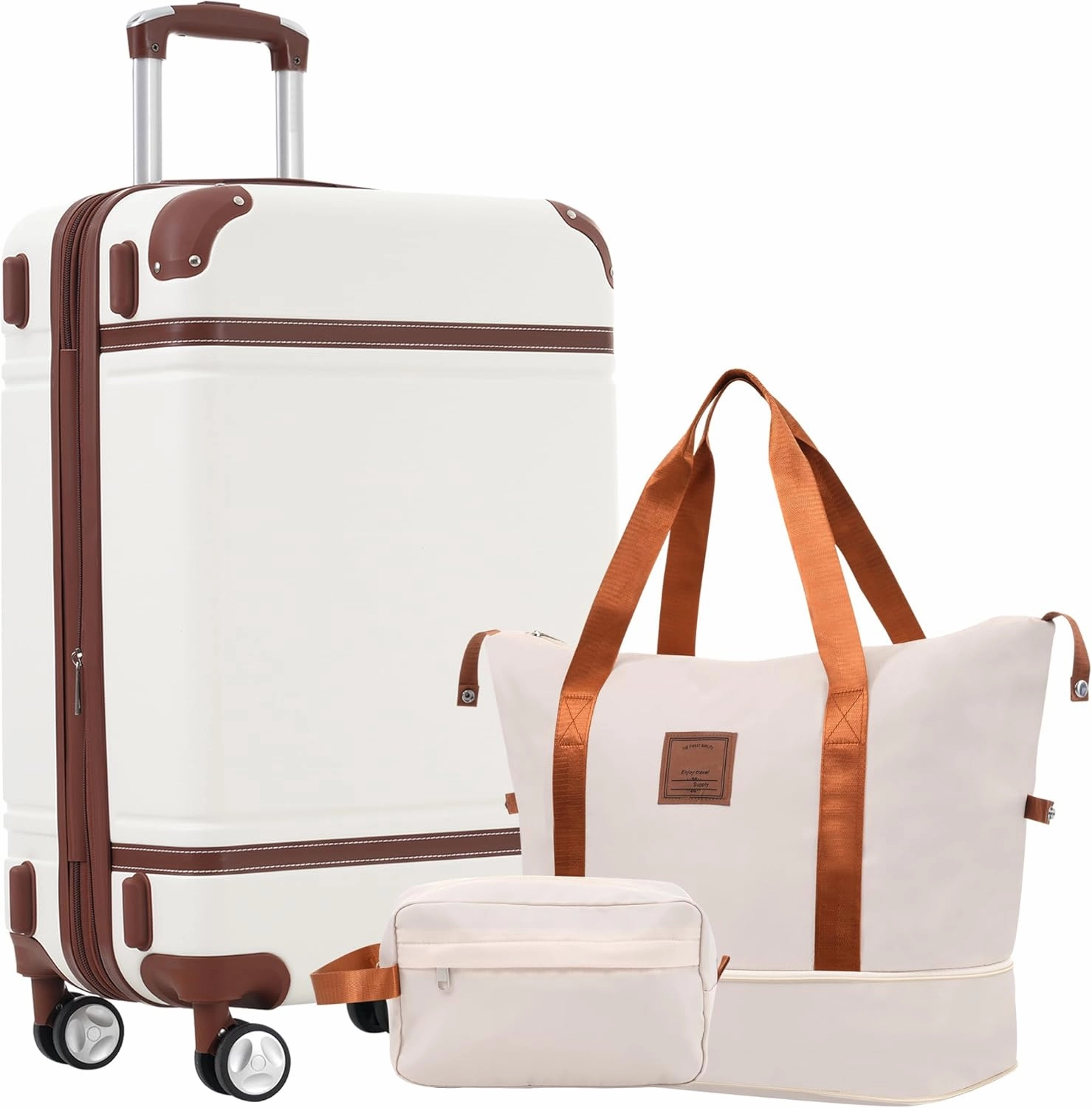 SVRCK Lightweight Hardshell Luggage Set for Stress-Free Travel, Includes 28-Inch Suitcase, Duffel, and Toiletry Bag, Stylish White