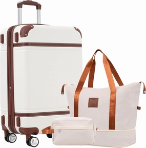 SVRCK Lightweight Hardshell Luggage Set for Stress-Free Travel, Includes 28-Inch Suitcase, Duffel, and Toiletry Bag, Stylish White