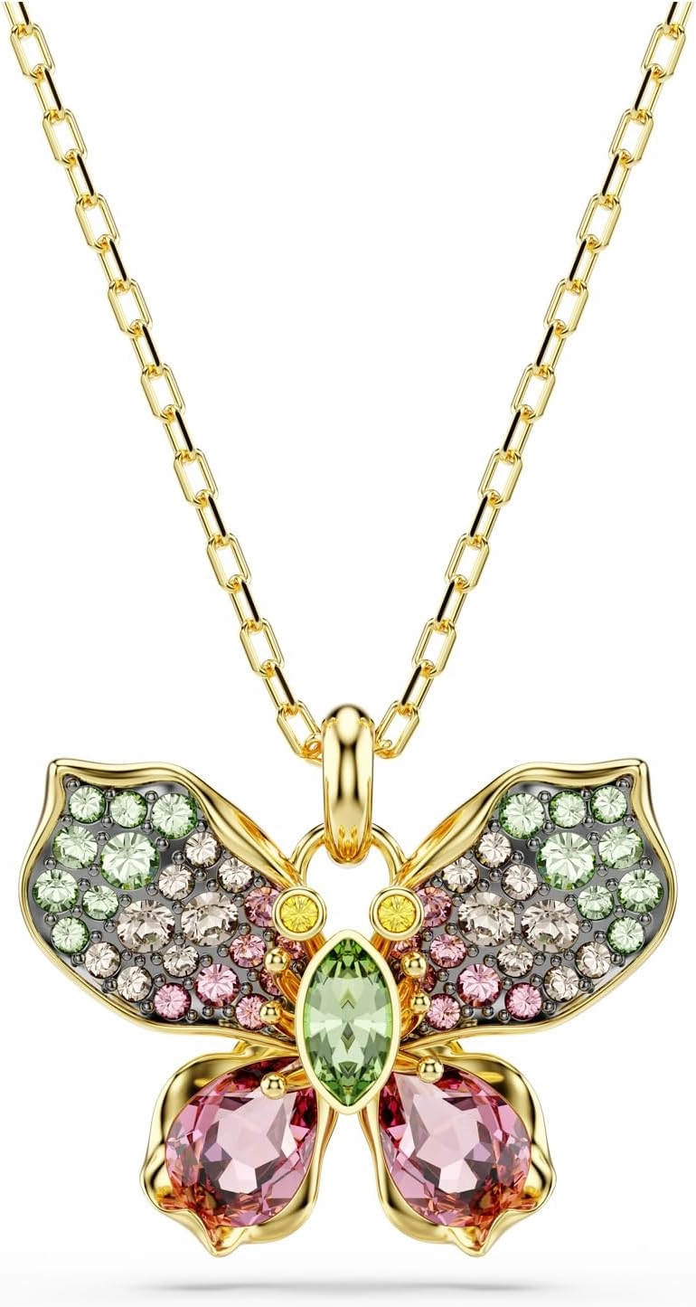 Swarovski Idyllia Pendant, Mixed cuts, Pavé, Butterfly, Multicolored, Mixed Metal Finish