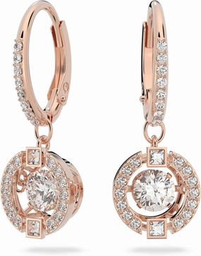 SWAROVSKI Una Pierced Drop Earrings with Dancing Crystal and Matching Pavé on a Rose-Gold Tone Finish Setting, Part of the Swarovski Una Collection