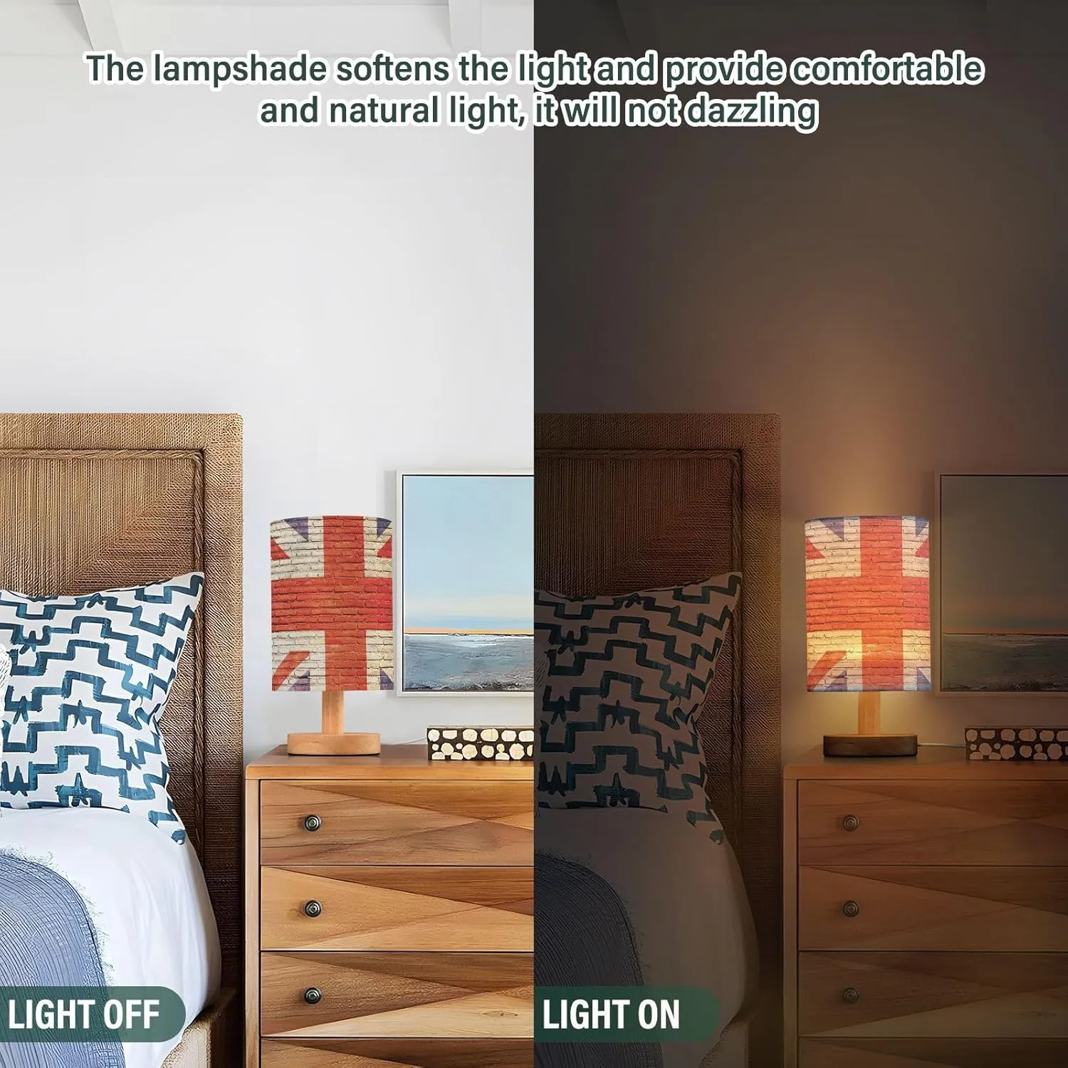 Table Lamp UK British Flag England London Union Jack Painted on Brick Wall Nightstand Lamp with Wood Base Fabric Lamp Shade Bedside Desk Lamp for Living Room Bedroom Kids Room Office