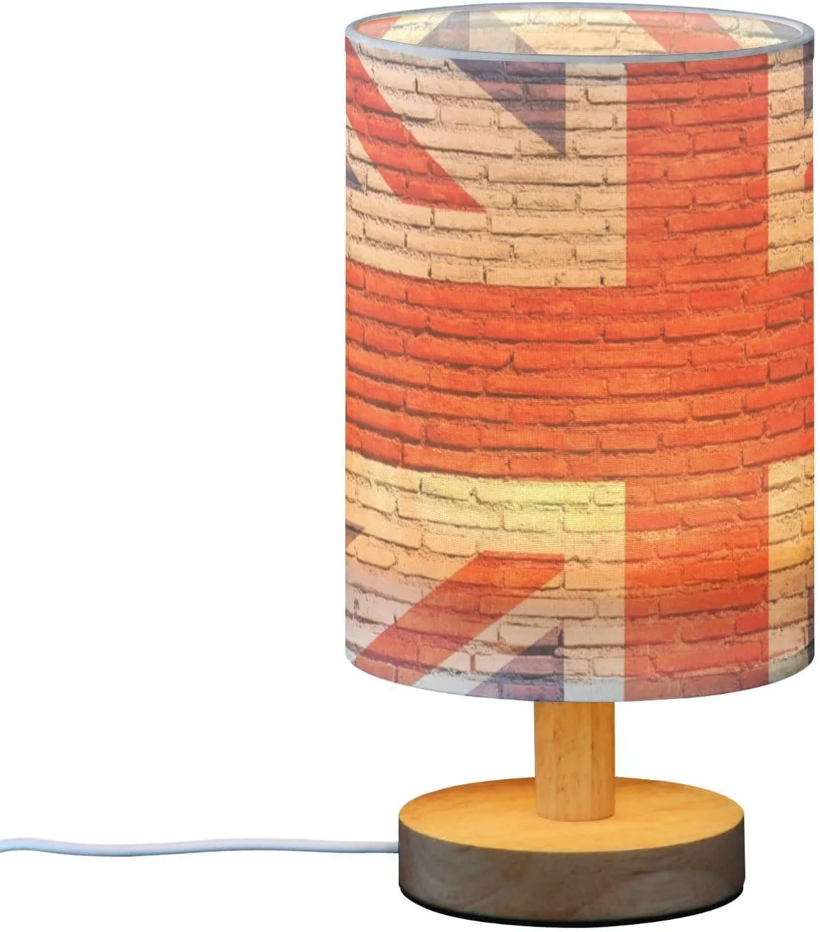 Table Lamp UK British Flag England London Union Jack Painted on Brick Wall Nightstand Lamp with Wood Base Fabric Lamp Shade Bedside Desk Lamp for Living Room Bedroom Kids Room Office
