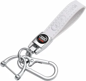 TACOMA Genuine Leather Car Keychain for Audi A3 RS3 A4 A5 A6 A7 RS7 A8 Q3 Q5 Q7 R8 Key Chain for Men and Women Family Present Key Ring Accessories(White)