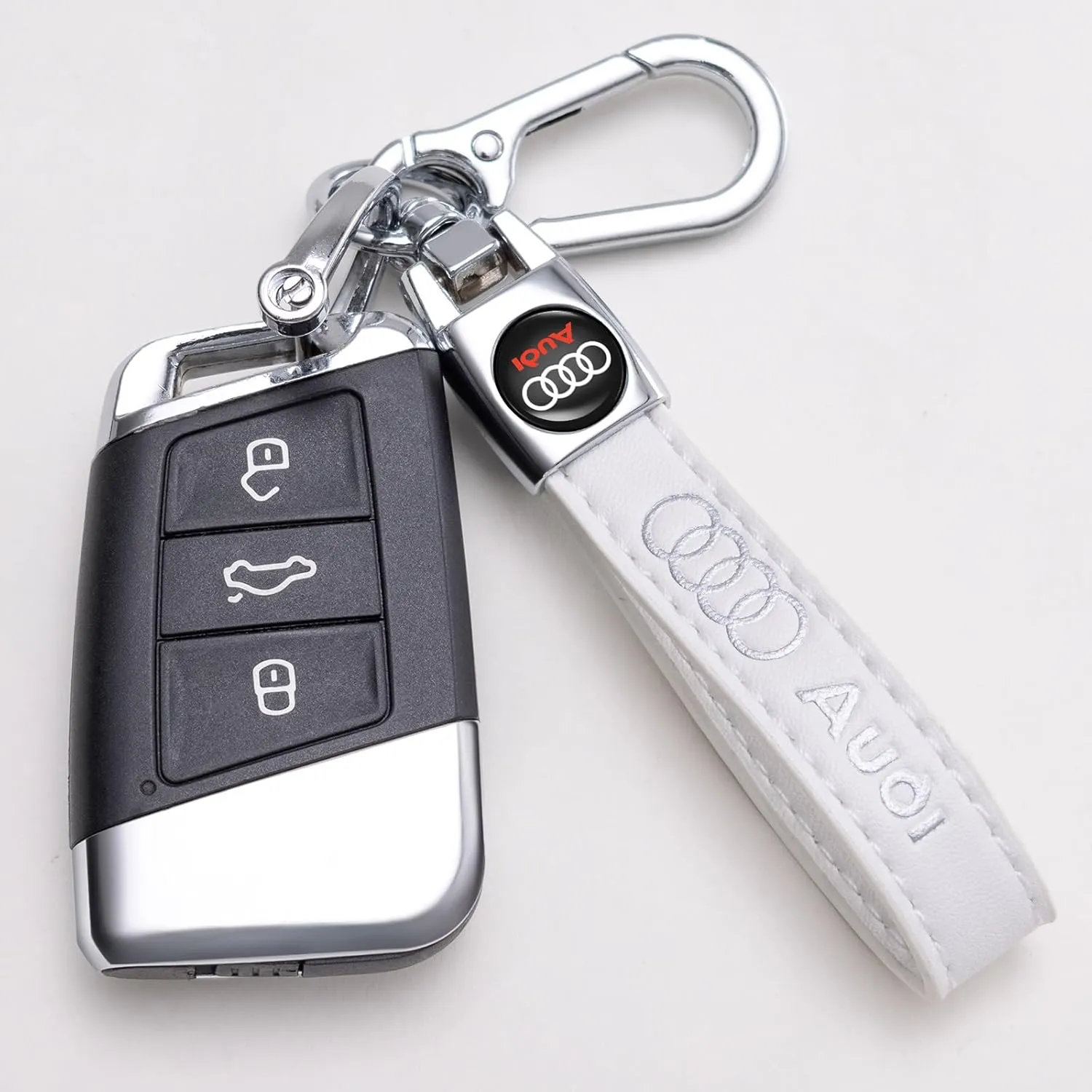 TACOMA Genuine Leather Car Keychain for Audi A3 RS3 A4 A5 A6 A7 RS7 A8 Q3 Q5 Q7 R8 Key Chain for Men and Women Family Present Key Ring Accessories(White)