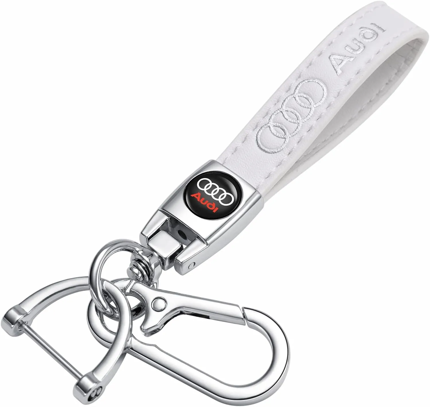 TACOMA Genuine Leather Car Keychain for Audi A3 RS3 A4 A5 A6 A7 RS7 A8 Q3 Q5 Q7 R8 Key Chain for Men and Women Family Present Key Ring Accessories(White)