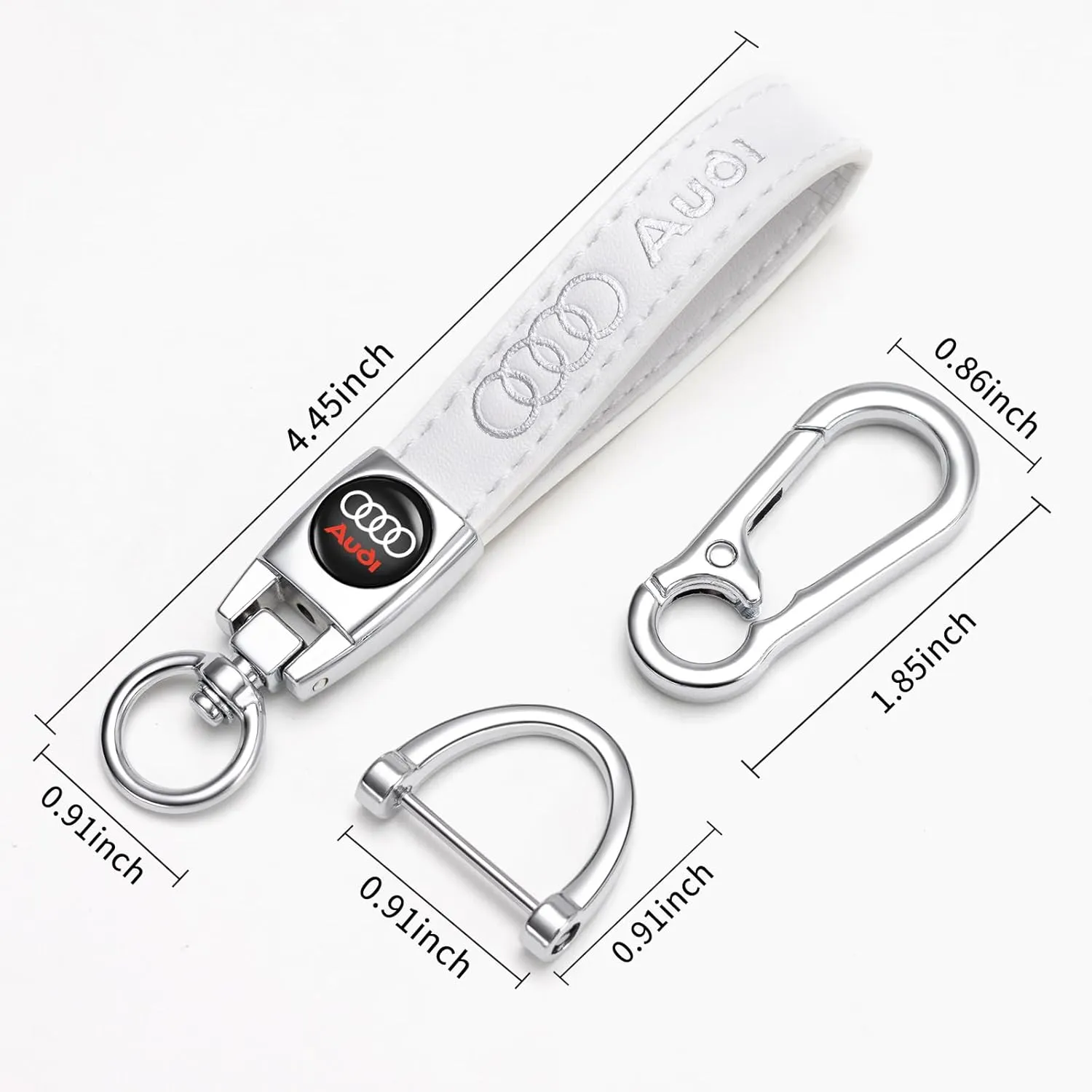 TACOMA Genuine Leather Car Keychain for Audi A3 RS3 A4 A5 A6 A7 RS7 A8 Q3 Q5 Q7 R8 Key Chain for Men and Women Family Present Key Ring Accessories(White)
