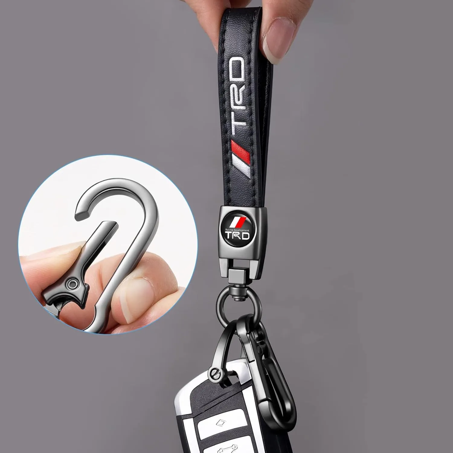 TACOMA Genuine Leather Car Keychain Key Chain for Men and Women Family Present Key Ring Accessories(Black)